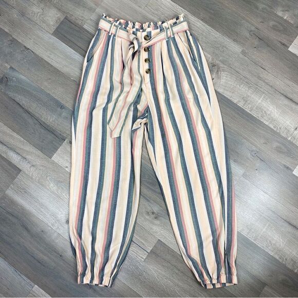 American Eagle Outfitters Striped Paperbag Jogger Pants Peach Multi Medium - Picture 10 of 15